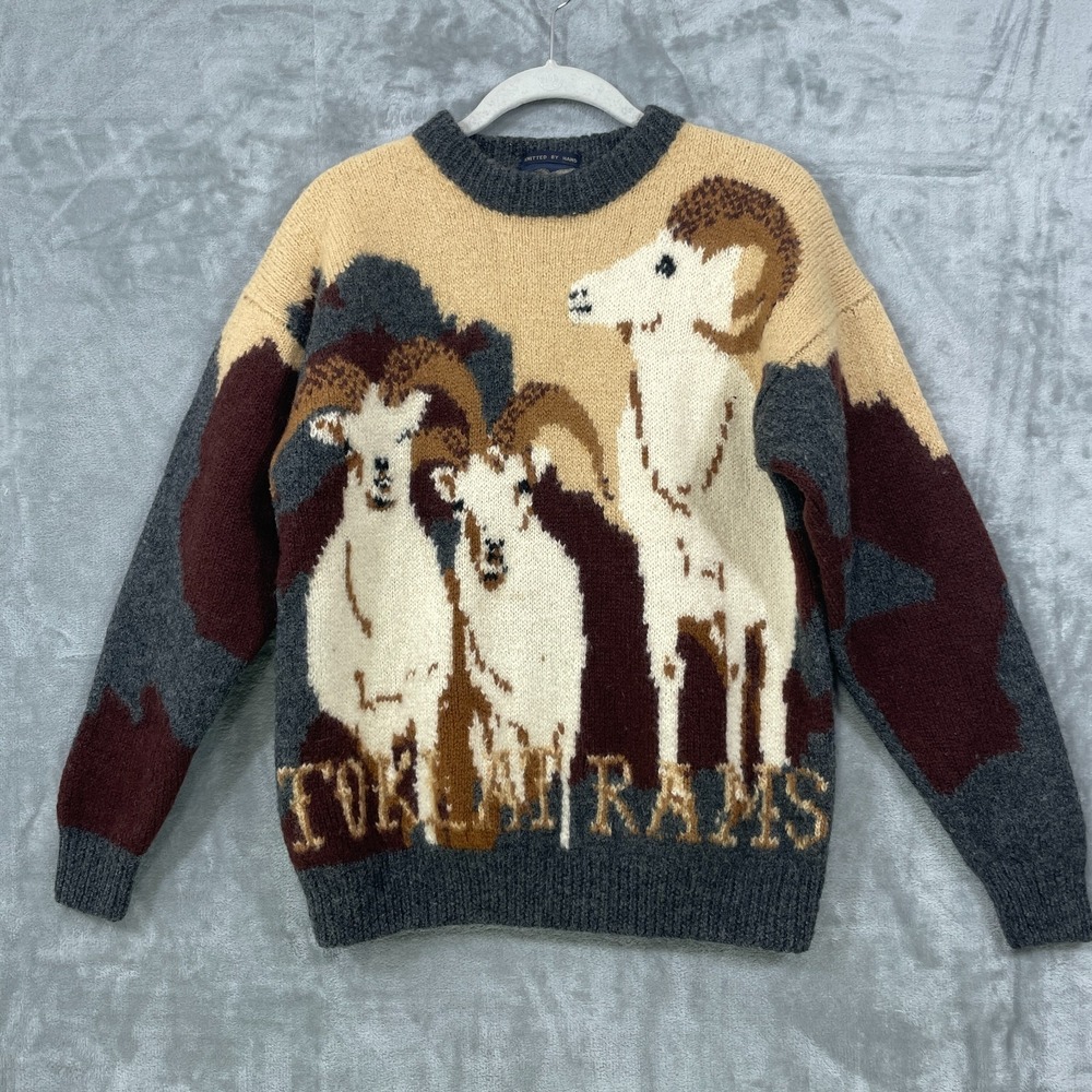Vintage Willis & Geiger 100% Wool Knit Sweater TOKLAT RAMS Unisex Fits Small